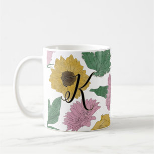Lined Flowers Monogram Coffee Mug