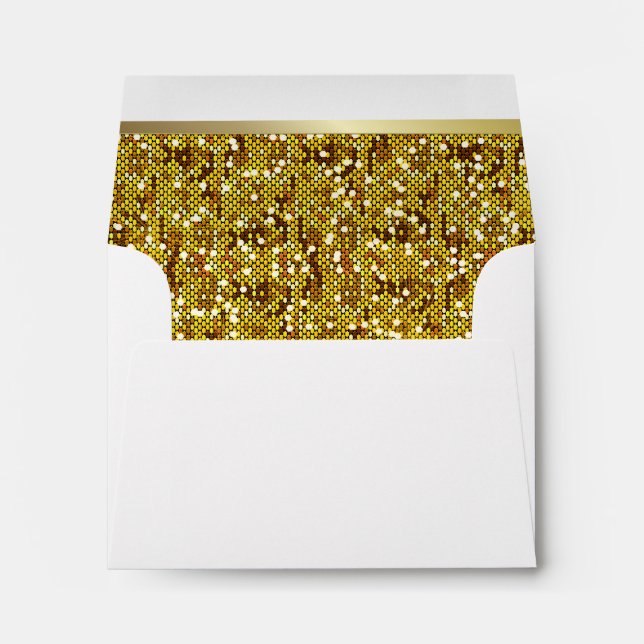 Lined Gold Glittery Confetti on White Envelopes (Back (Bottom))