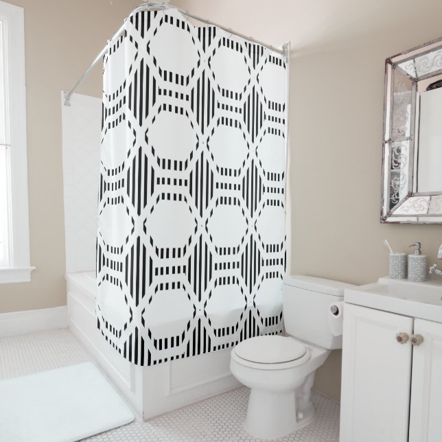 Lined Hexagons Shower Curtain (In Situ)