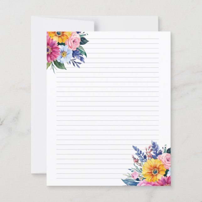Lined Mixed Flower Bouquet Stationery Paper Sheet (Front)