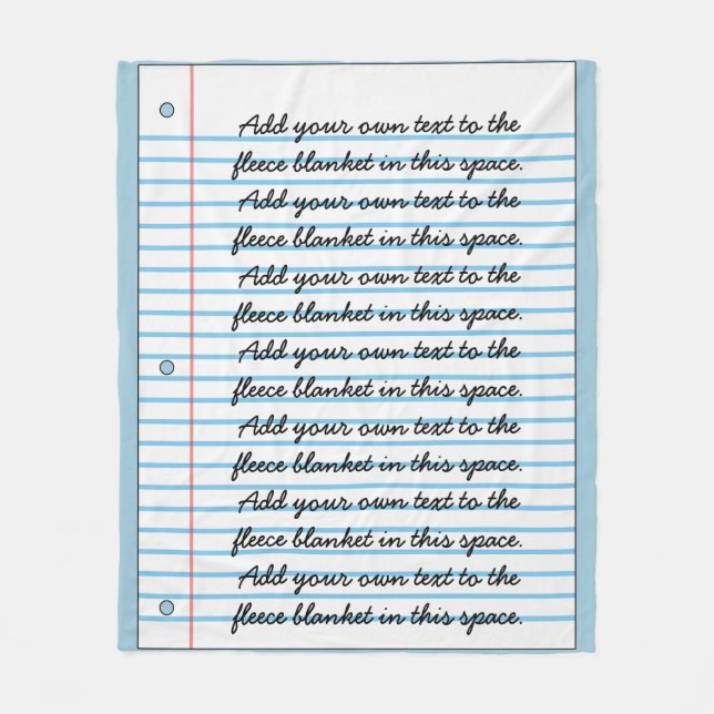 Lined Notebook Paper Look Add Your Own Writing Fleece Blanket (Front)