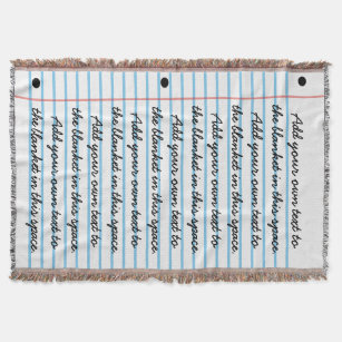 Lined Notebook Paper Look Add Your Own Writing Throw Blanket