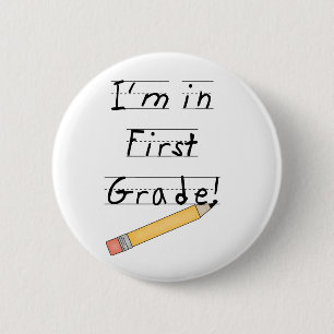 Lined Paper and Pencil First Grade 6 Cm Round Badge