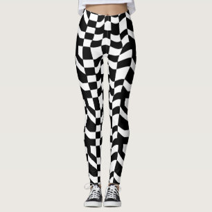 Lined Patterned Abstract Black and White Leggings