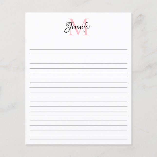 Lined Personalised Monogram Stationery 4.5" x 5.6" Flyer (Front)