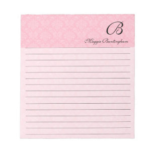 Lined Pink Damask with Black Monogram Notepad