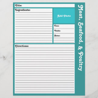 Lined Recipe Pages (Aqua)