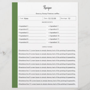 Lined Recipe Pages Green in letter format Fillable