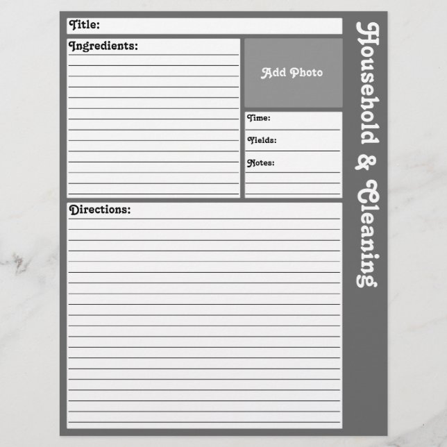 Lined Recipe Pages (Grey) (Front)