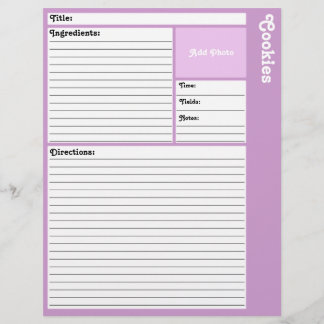 Lined Recipe Pages (Light Purple)