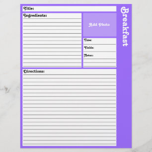 Lined Recipe Pages (Light Violet)