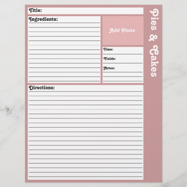 Lined Recipe Pages (Mauve) (Front)