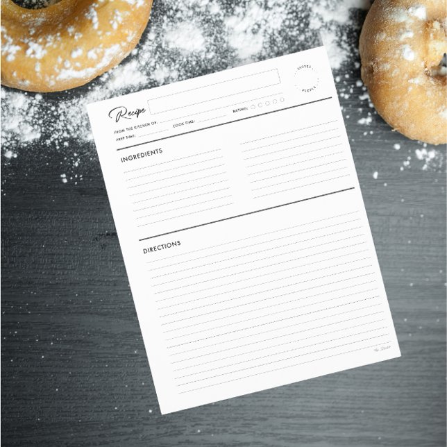 Lined Recipe Pages Modern B&W letter format (Creator Uploaded)
