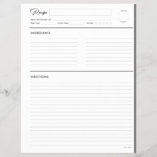 Lined Recipe Pages Modern in Grey letter format