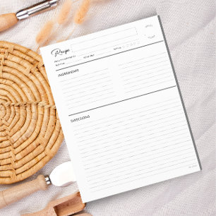 Lined Recipe Pages Modern in Grey letter format