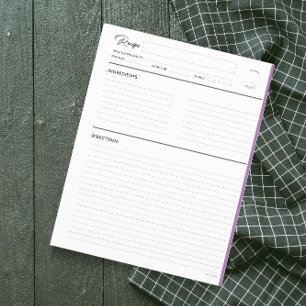 Lined Recipe Pages Modern in Purple letter format