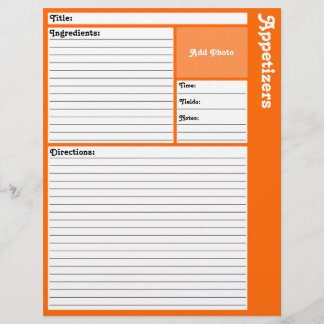 Lined Recipe Pages (Orange)