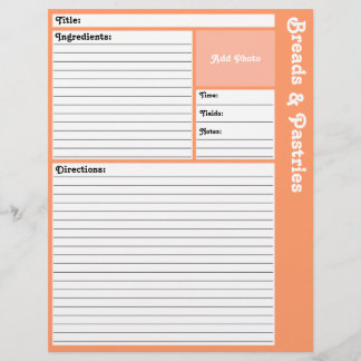 Lined Recipe Pages (Peach)