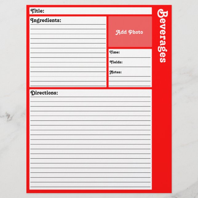 Lined Recipe Pages (Red) (Front)