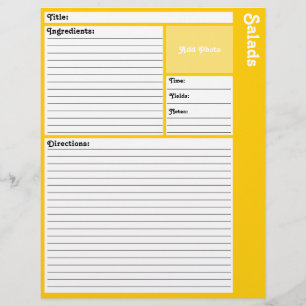 Lined Recipe Pages (Yellow)