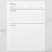 Lined Recipe with notes Modern White Letter format