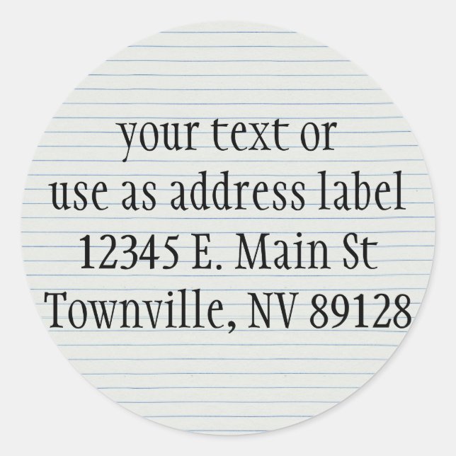 Lined School Paper   Classic Round Sticker (Front)