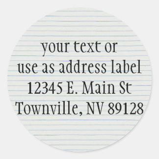 Lined School Paper   Classic Round Sticker