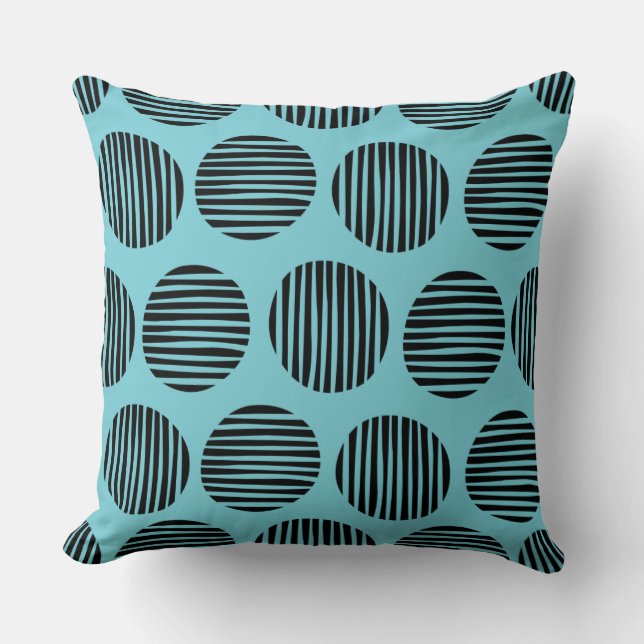 Lined Spots 190917 - Black on Robin Egg Blue Cushion (Front)