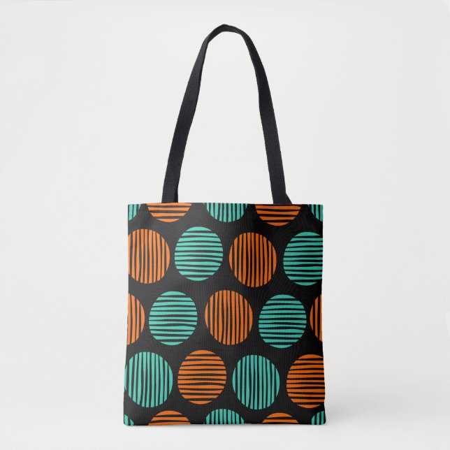 Lined Spots 190917 - Orange and Aqua on Black Tote Bag (Front)