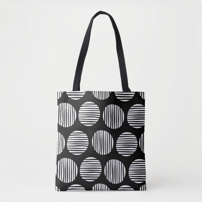 Lined Spots 190917 - White on Black Tote Bag (Front)