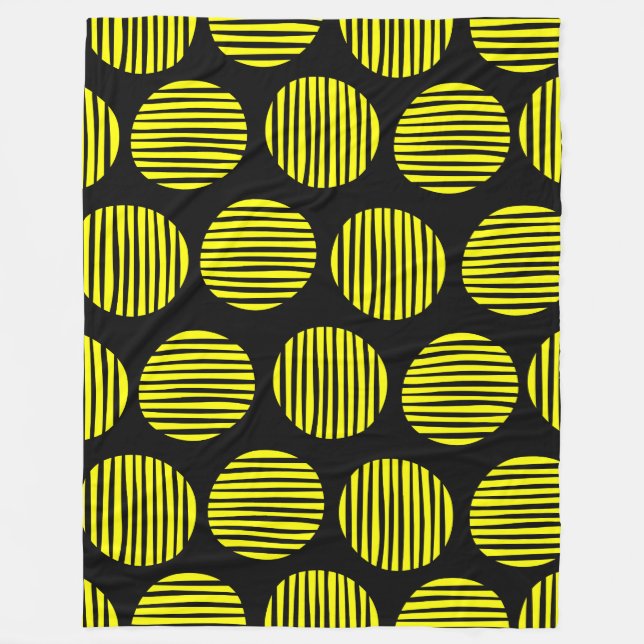Lined Spots 190917 - Yellow on Black Fleece Blanket (Front)