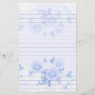 Lined Stationery Paper with Pretty Blue Flowers