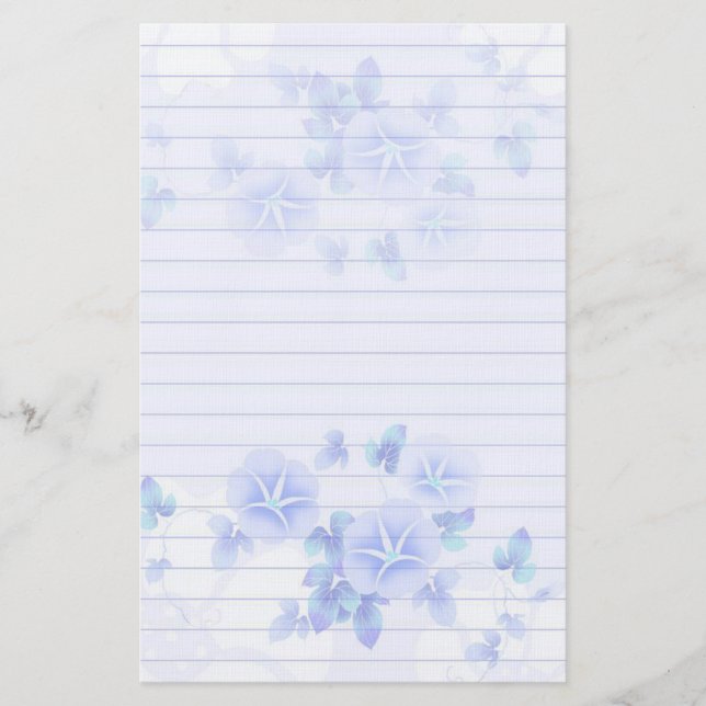 Lined Stationery Paper with Pretty Blue Flowers (Front)