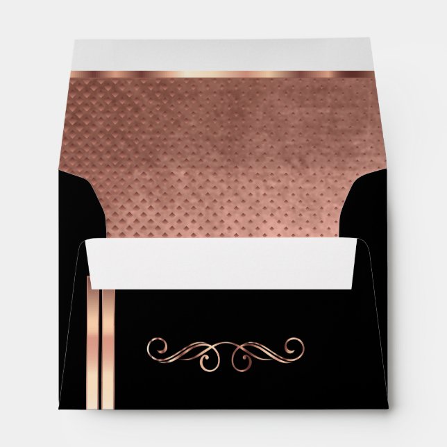 Lined Texture Rose Gold and Black with Script Text Envelope (Back (Bottom))
