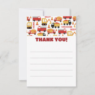 Lined Vroom Honk Beep! Trucks Thank You Card