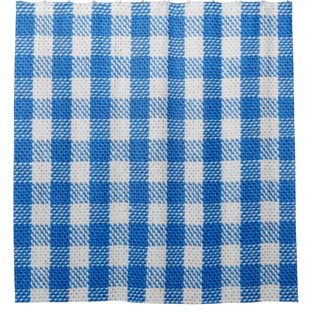 Lined white and blue dining clothes shower curtain (Front)