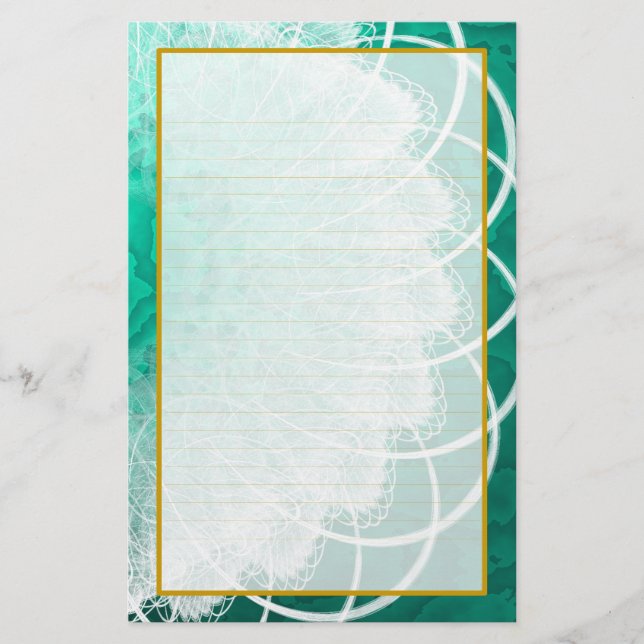 Lined White Lace on Green Texture Stationery (Front)