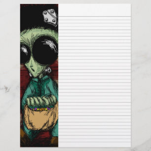 Lined Writing Paper Alien Frankenstein Solid Black