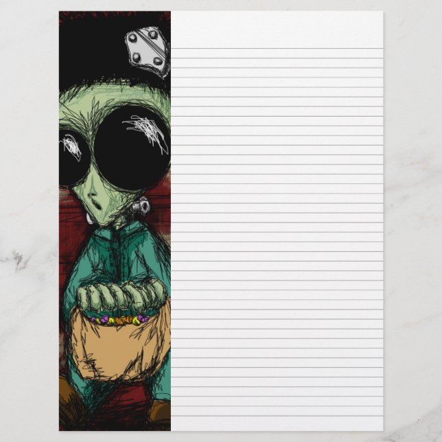 Lined Writing Paper Alien Frankenstein Solid Black (Front)