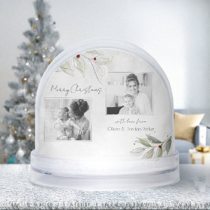 Linedrawn Christmas Floral 2-Photo Snow Globe