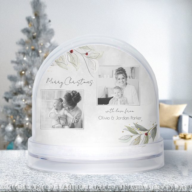 Linedrawn Christmas Floral 2-Photo Snow Globe (Creator Uploaded)
