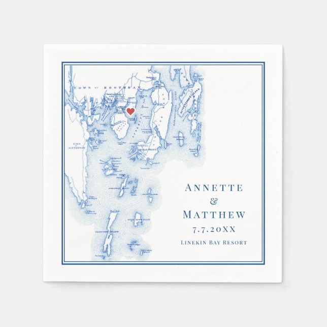Linekin Bay Resort Maine Map Elegant Navy Wedding Napkin (Front)