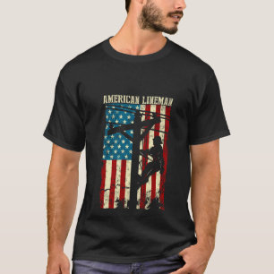 Lineman American flag Electric Cable gift Patrioti T-Shirt