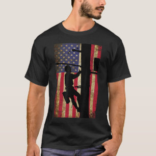 Lineman American Flag Electric Cable Lineman Gift T-Shirt