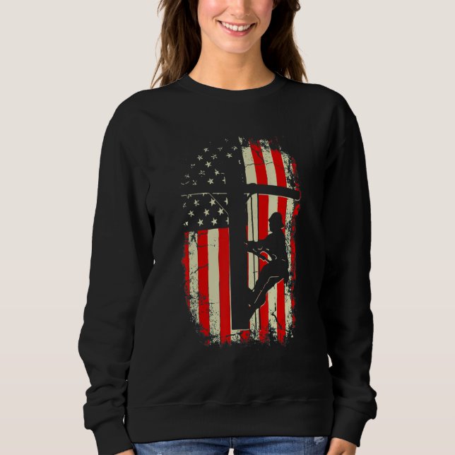 Lineman American Flag  Electric Cable Lineman Sweatshirt (Front)