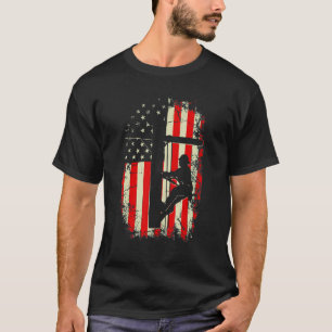 Lineman American Flag  Electric Cable Lineman T-Shirt