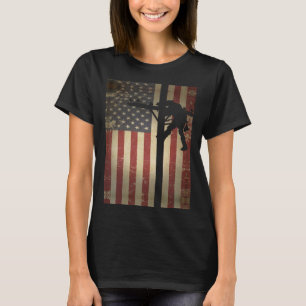 Lineman American Flag  Electric Cable Lineman T-Shirt