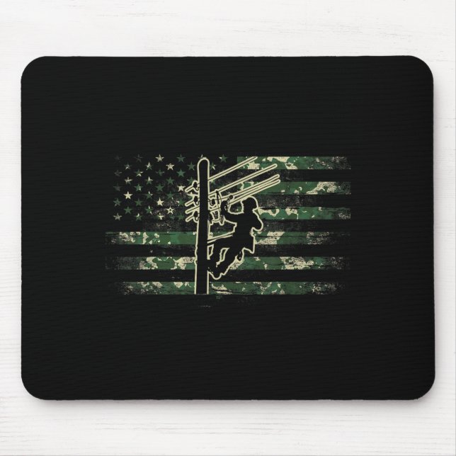 Lineman American Flag Electric Cable Lineman USA Mouse Mat (Front)