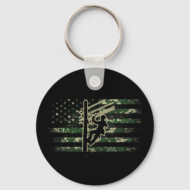 Lineman american flag electric cable lineman usaLi Key Ring (Front)