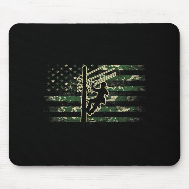 Lineman american flag electric cable lineman usaLi Mouse Mat (Front)